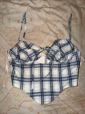 Plaid Corset Crop Top with Front Tie